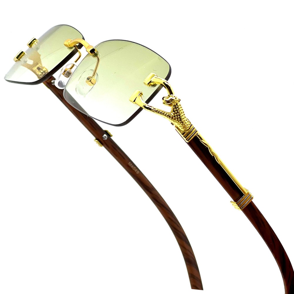 Men Women Sunglasses Square Green Lens Fashion Gold Frame Rapper Icedout Lentes